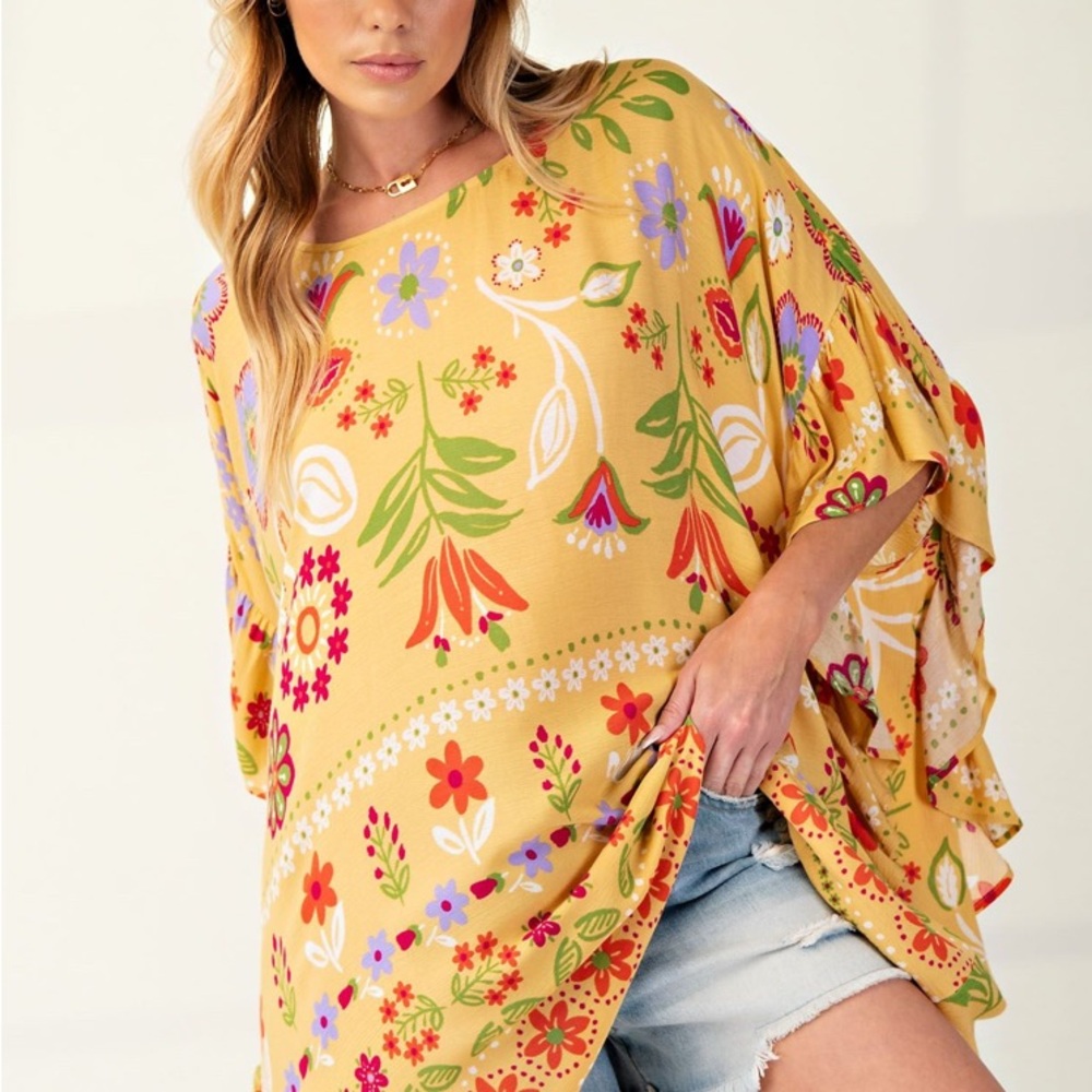 Easel Yellow Floral Women's Tunic - Picture 2 of 2